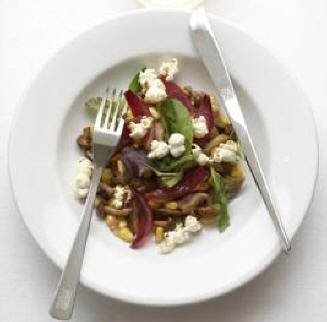 Salade champignons, ma�s, pop-corn